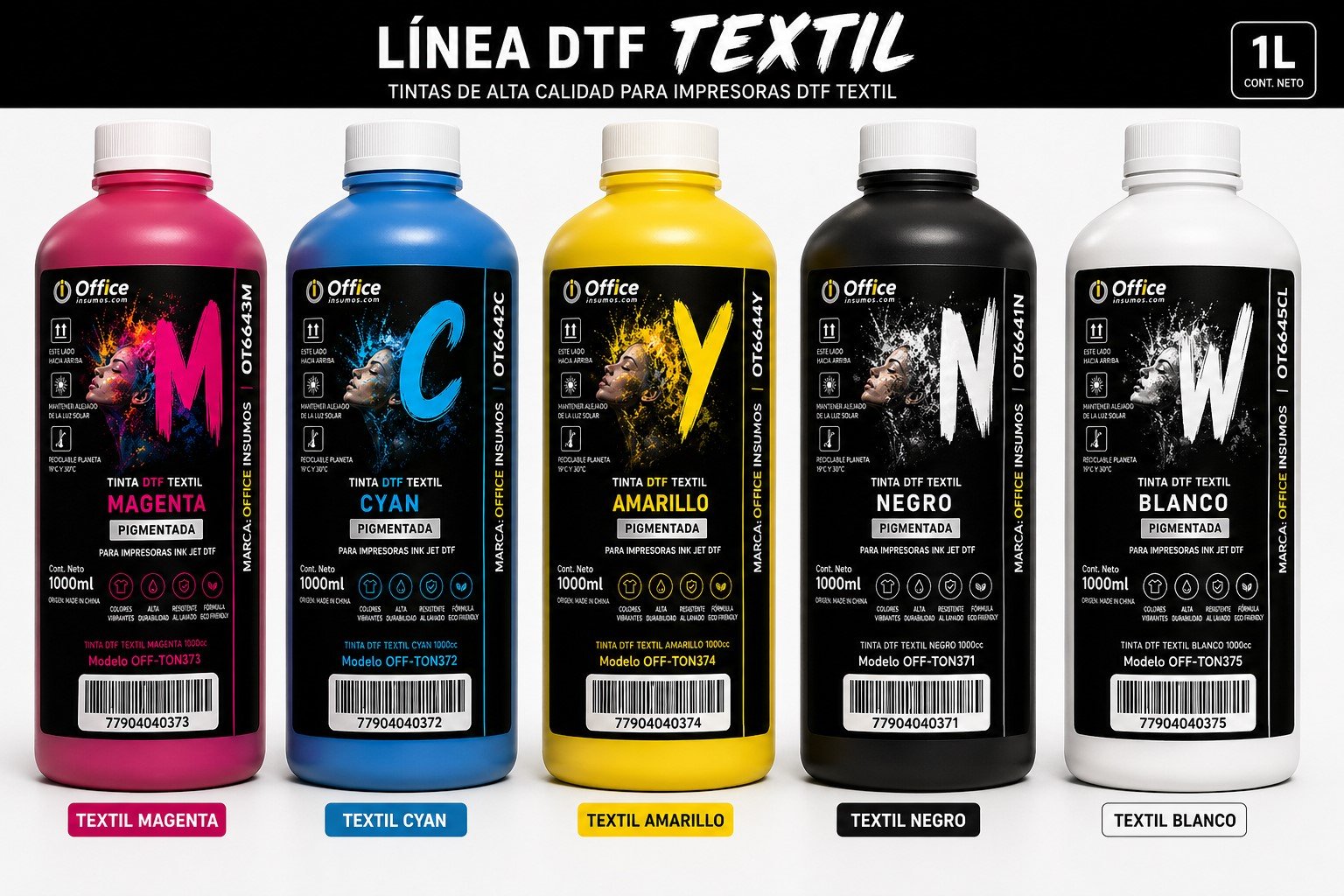 TINTA DTF TEXTIL -B- NEGRA PREMIUM 1 LITRO PIGMENTADO OFF-TIN371